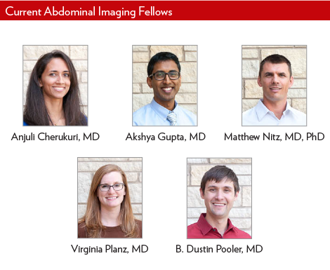 Current Abdominal Fellows, Drs. Anjuli Cherukuri, Akshya Gupta, Matthew Nitz, Virginia Planz, and B. Dustin Pooler