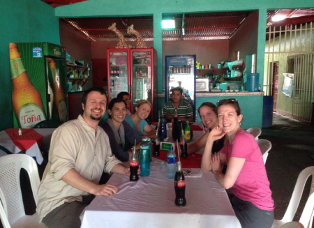 The team getting some lunch at a small cafe in El Ayote