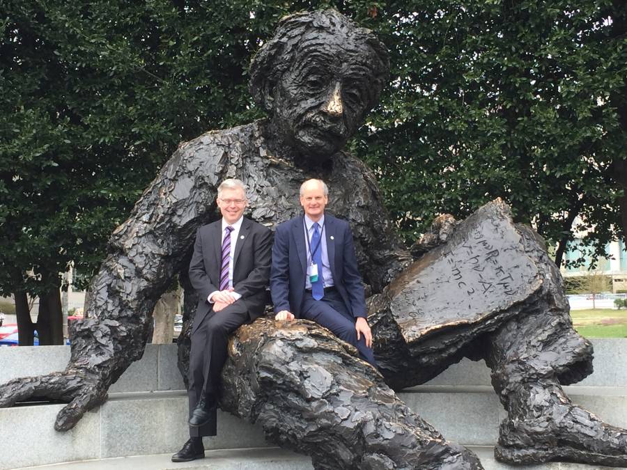 Scott Reeder and Thomas Grist at the Albert Einstein Memorial in Washington, DC.