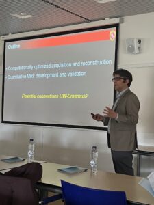 Diego Hernando, PhD is pictured during his presentation on diffusion weighted imaging in musculoskeletal and abdominal applications.