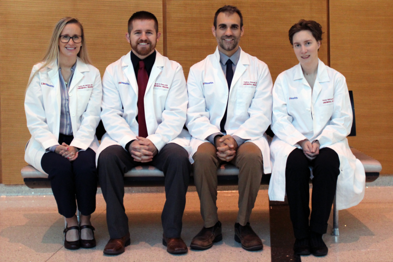 Group photo of Abdominal Fellows: Leslie Nelson, Jacob Fleecs, Stephen Polanski, Katharine Molinarolo