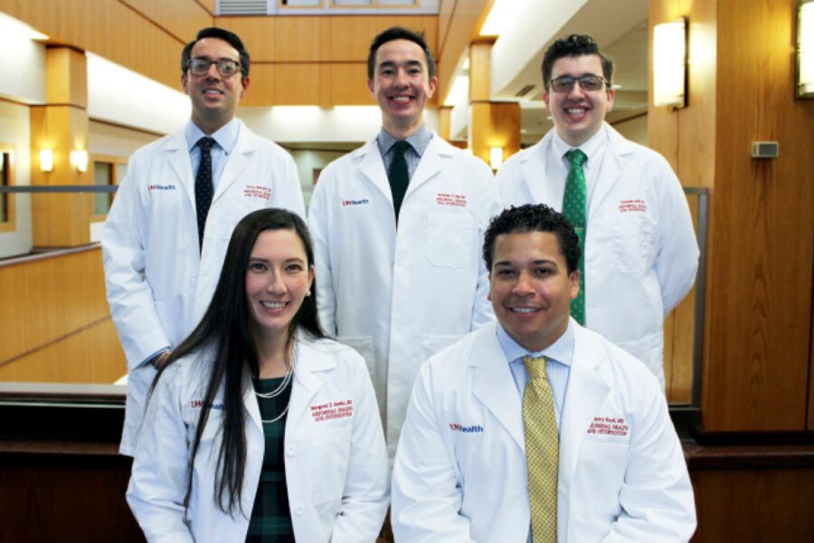 Group photo of Abdominal Fellows: Varun Razdan, Matthew Lee, Cameron Adler, Margaret Soroka, Barry Rush