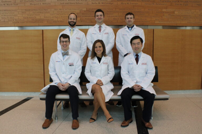 Group photo of Abdominal Fellows: Matthew Mader, Scott Mauch, Brad Evans, Trevor Everett, Taylor Morris, Anthony Jiang