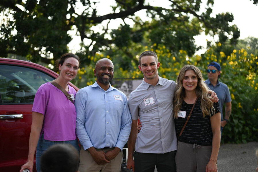 Ananad Narayan, MD, PhD and Austin Webs, DO with their partners at the Welcome Picnic.