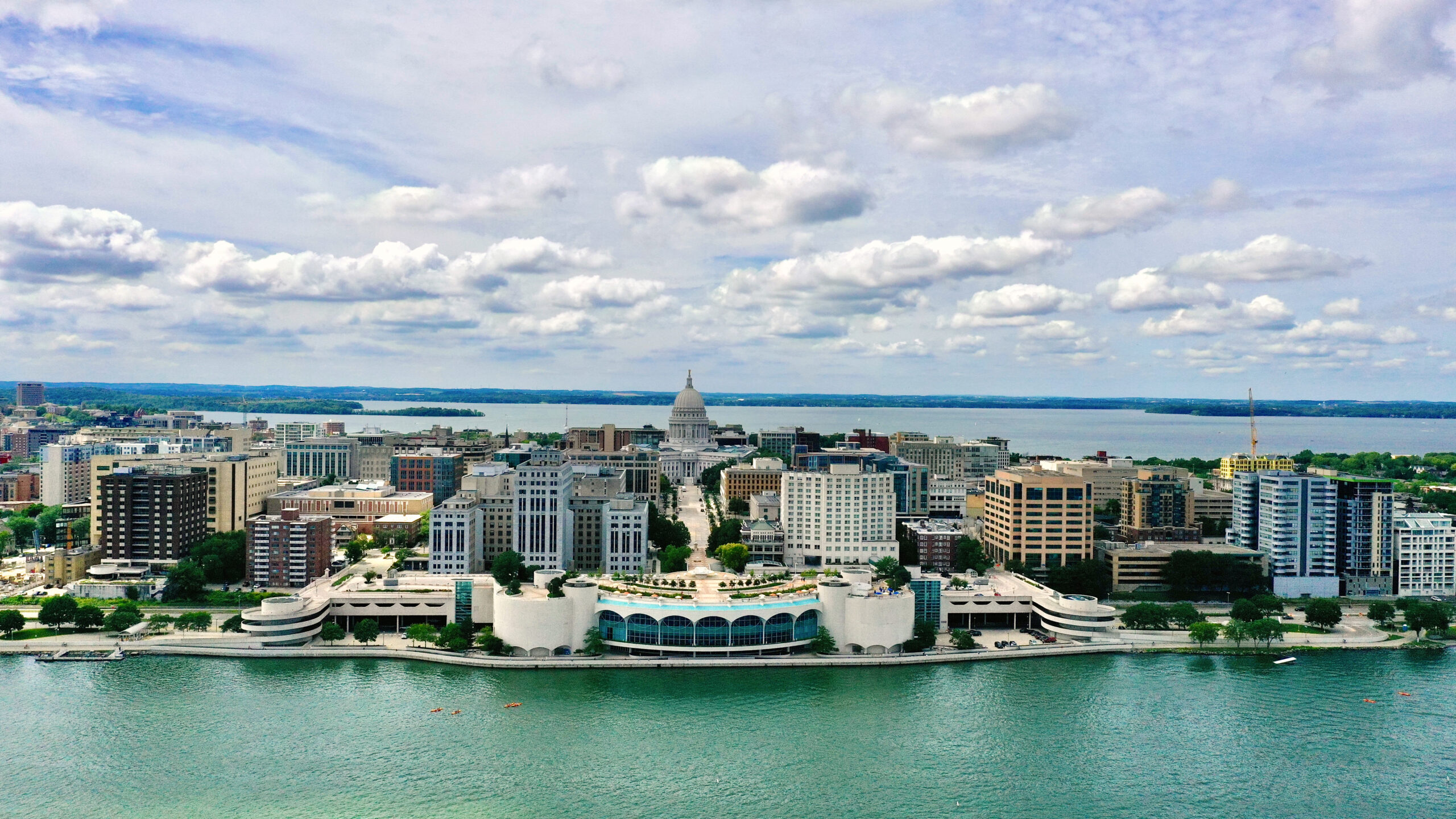 Aerial view of Madison from Monona Lake