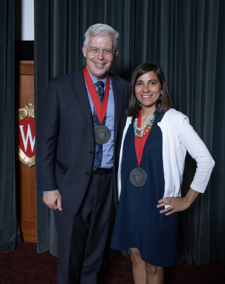Scott Reeder and Tabby Kennedy at the Investiture Ceremony. Dr. Reeder was named the John H. Juhl Professor during the ceremony as well.