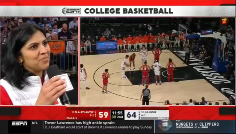 Pallavi Tiwari, PhD being interviewed by ESPN Commentator Angel Gray