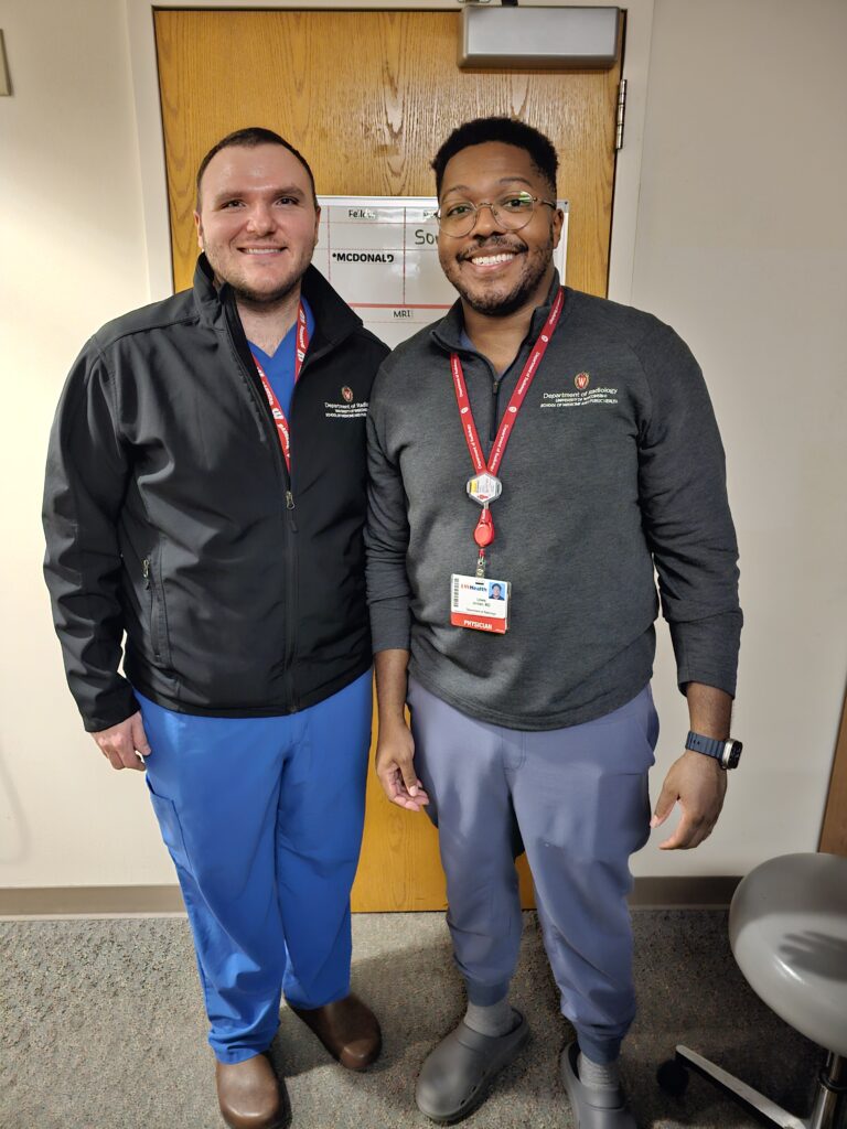 From left to right: Thomas LoDuca, MD and fellow Lewis Jordan, MD who provided instruction and demonstrations at the breast ultrasound station.