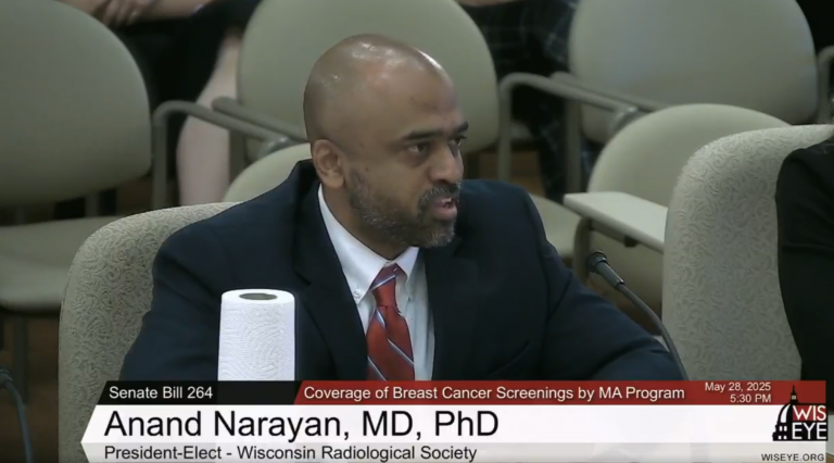 Anand Narayan, MD, PhD giving his testimony at the Wisconsin State Senate Hearing on May 28, 2025.