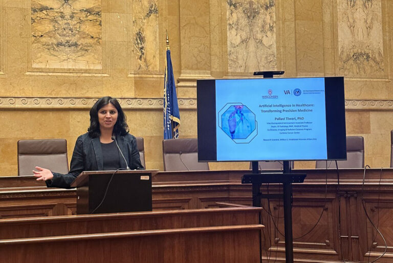 Pallavi Tiwari, PhD during her Faculty Flash Talk at the 2025 UW–Madison Day at the Capitol.