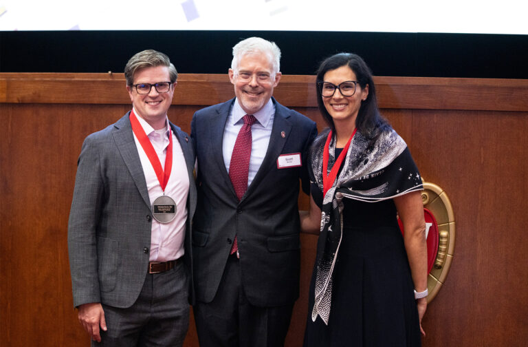 From left to right: Nicholas Burris, MD; Dr. Reeder and fellow honoree Erica Knavel Koepsel, MD after the ceremony. Photo courtesy of UW Health and John Maniaci.