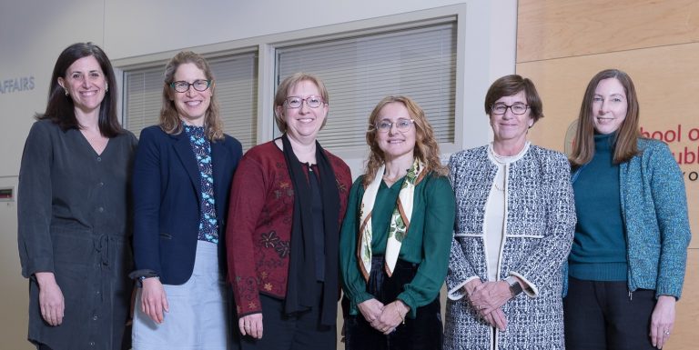 The winners of GWIMS awards include from left to right: Abigail Cutler, MD; Jessica Robbins, MD; Christina Hull, PhD; Sunduz Keles, PhD; Deborah Rusy, MD; Beth Weaver, PhD. Not pictured: Elizabeth Burnside, MD.