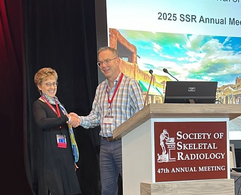 Donna Blankenbaker, MD introduces Jon Jacobson, MD; the incoming president for the Society of Skeletal Radiology.