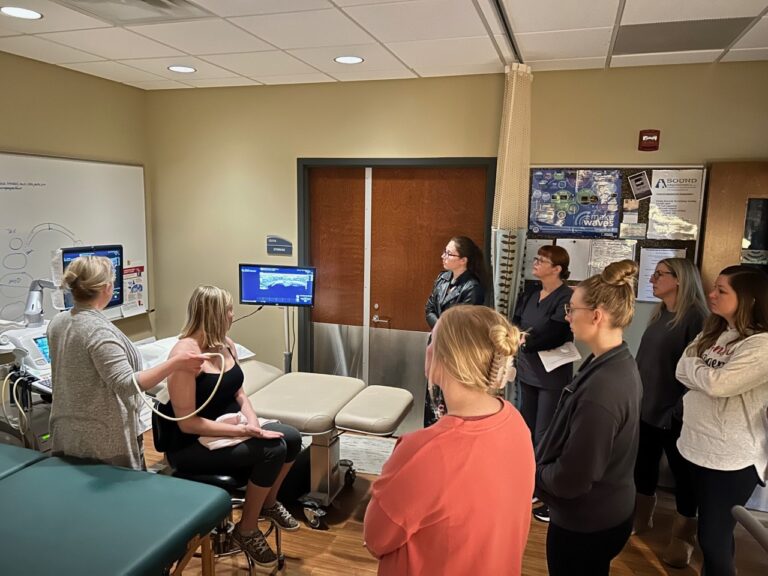 Christina Hendricks teaches imaging techniques to sonography students. (Photo courtesy of Christina Hendricks)