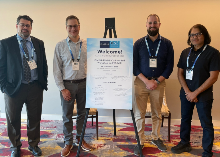 Radiology faculty attendees (L-R) Michael Veronesi, MD, PhD; Alan McMillan, PhD; Samuel Hurley, PhD; Sandip Biswal, MD.