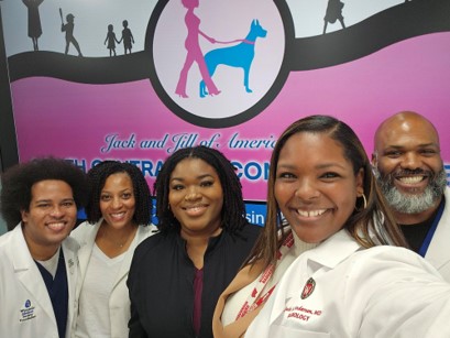 Jade Anderson, MD (second from right) and Jason Stephenson, MD (right) served as panelists for the Wisconsin Black Doctors’ Symposium.