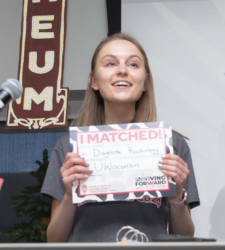 Lauren Penn matched with the Diagnostic Radiology Residency program at UW–Madison during the 2024 Match Day ceremony. Image courtesy of Media Solutions.