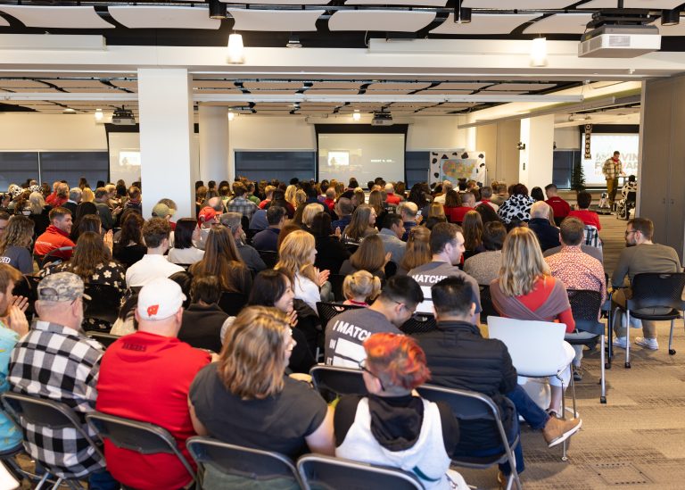 Family members, friends, and faculty gathered together to celebrate at the 2024 Match Day ceremony. Image courtesy of Media Solutions.